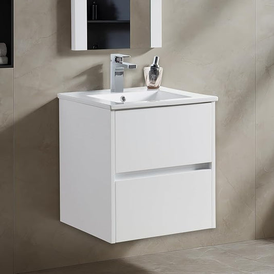 Blossom 20 Inches Single Bathroom Vanity with Ceramic Sink, All Wood Floating Vanity with Sink, Bathroom Cabinet with Soft Close Drawer, Modern Vanities with Storage, Glossy White