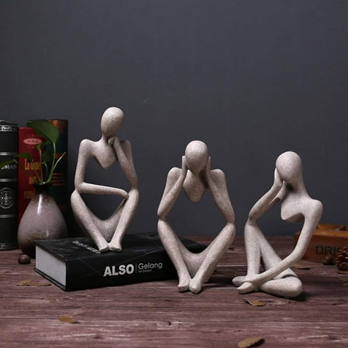 Asng Sandstone Resin Thinker Style Abstract Sculpture Statue Collectible Figurines Home Office Bookshelf Desktop Decor (Sandstone,Think Deeply, Small)