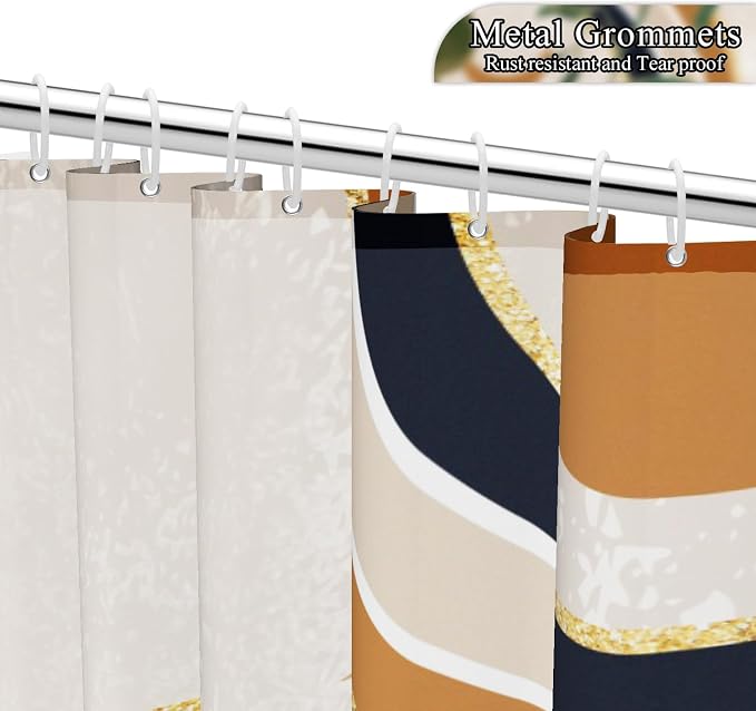 Green Brown Boho Shower Curtain Mid Century Abstract Plant Tropical Leaves Bath Curtain Modern Minimalist Geometric Arch Bath Decor Waterproof Polyester Fabric with Hooks 48x72 inch