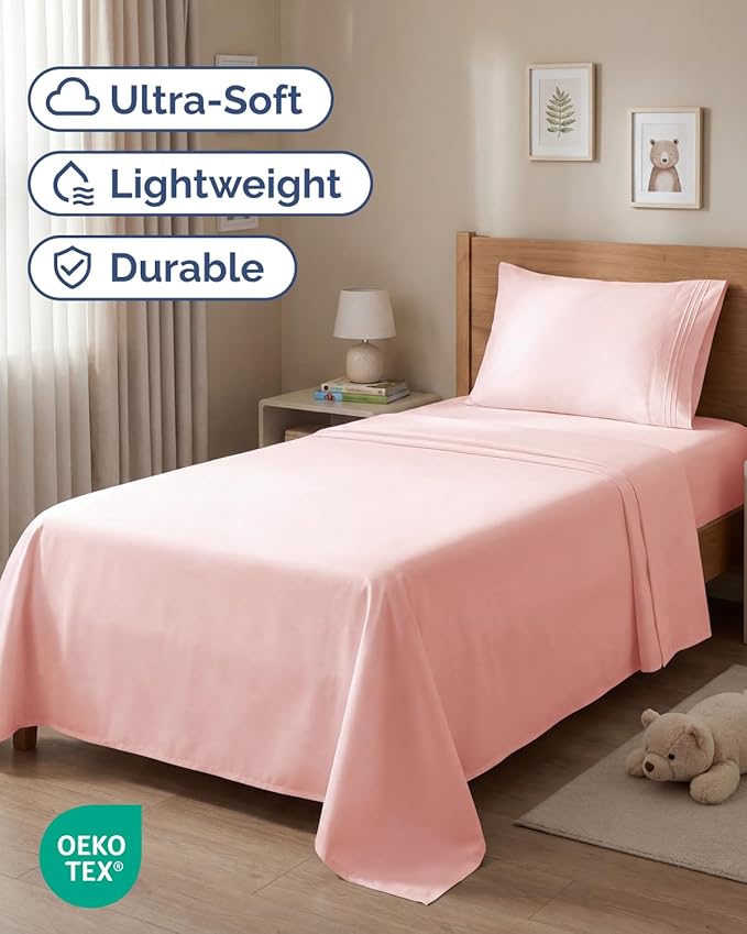 Twin Size 3 Piece Sheet Set - Comfy Breathable & Cooling Sheets - Hotel Luxury Bed Sheets for Women & Men - Deep Pockets, Easy-Fit, Extra Soft & Wrinkle Free Sheets - Baby Pink Oeko-Tex Bed Sheet Set