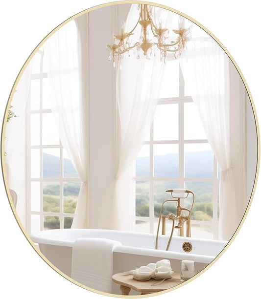 HOMECOOKIN Round Wall Mirror 32" Gold Circle Mirror for Bathroom with Metal Framed, Round Gold Mirror for Wall Decor, Vanity, Entryway Living Room
