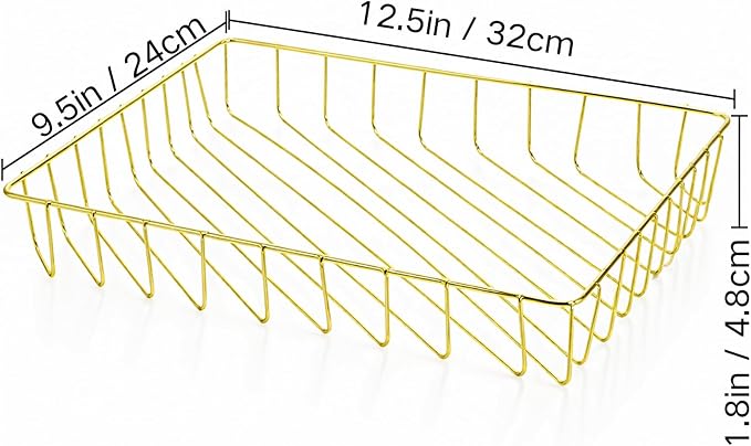 Okllen 3 Pack Gold Wire File Organizer Trays for Desk, A4 & Letter Size Metal Document Holder, Desktop Magazine Paper Trays for Office Cosmetics Bathroom
