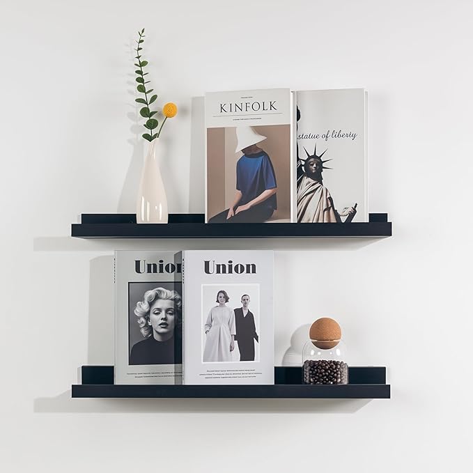 NEXHOME PRO Floating Shelves for Wall Set of 2,24 Inches Picture Ledge Shelf, Kids Bookshelf Wall Mounted for Living Room Bedroom Bathroom Kitchen, Easy Install,Black