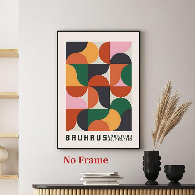 Haruhiart Bauhaus Exhibition Poster 1923 Colorful Mid Century Modern Wall Art Geometric Artwork Modern Colorful Picture for Living Room Bedroom 16x24inch Frameless