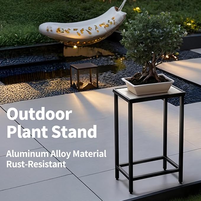 Tall Plant Stand Indoor, Modern Black Aluminum Alloy Plant Shelf, Corner Flower Pot Holder Organizer for Living Room, Balcony, Patio, Garden (L15.8 x W23.6 x H27.6 inch)