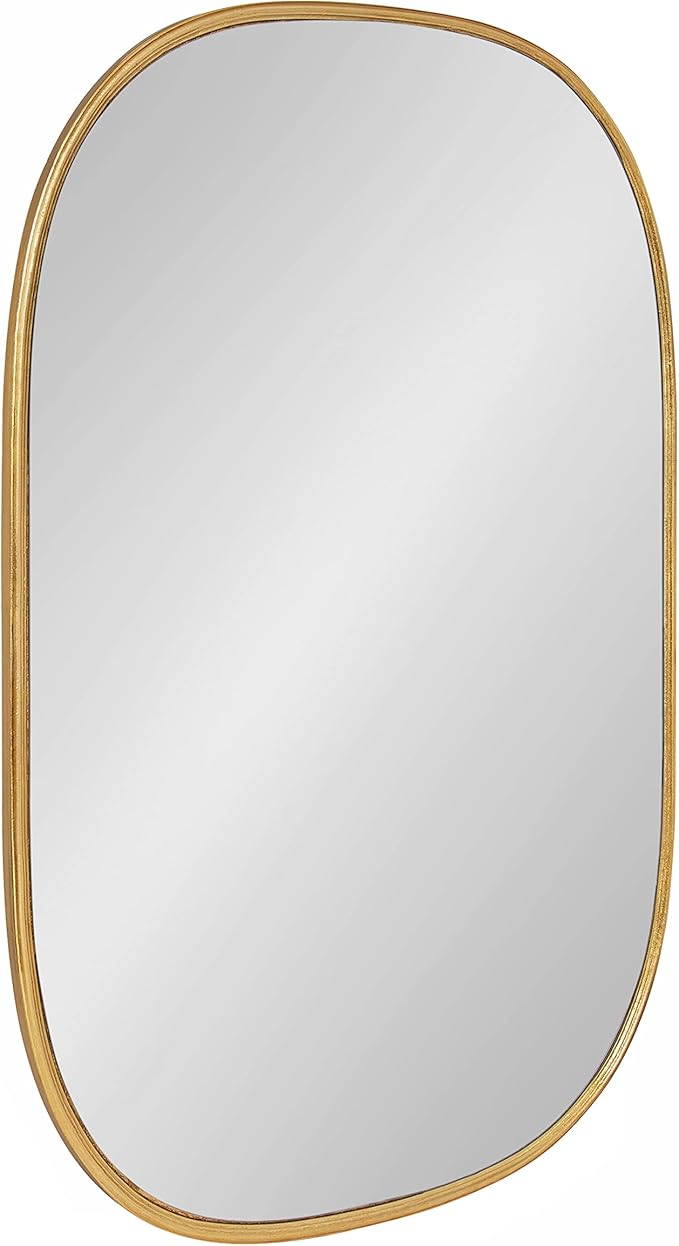 Kate and Laurel Caskill Decorative Mid-Century Modern Rounded Edged Rectangular Frame Wall Mirror in Gold Leaf, 24x35.5 Inches