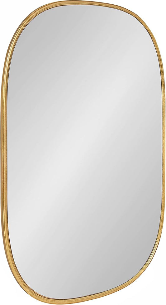 Kate and Laurel Caskill Decorative Mid-Century Modern Rounded Edged Rectangular Frame Wall Mirror in Gold Leaf, 24x35.5 Inches