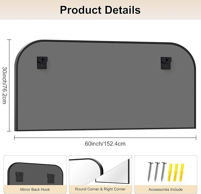 Bathroom Mirror, 60x30 inch Large Black Rectangle Wall Mounted Mirror with Thin Frame, Bathroom Vanity Mirrors for Over Sink, Entryway, Living Room, Bedroom