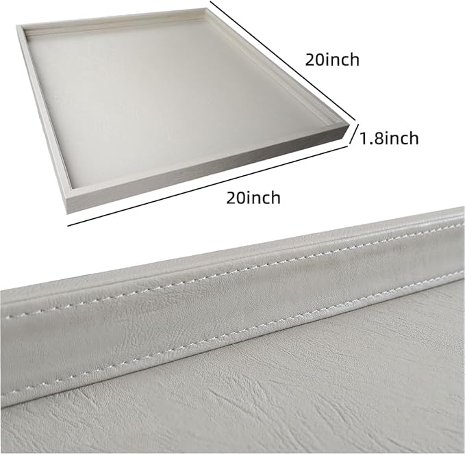 20 x 20 inches Luxury Leather Square Oversized Service Tray, Ottoman & Coffee Tray for Family Dinner, Out-of-House Picnic & Party (Beige)