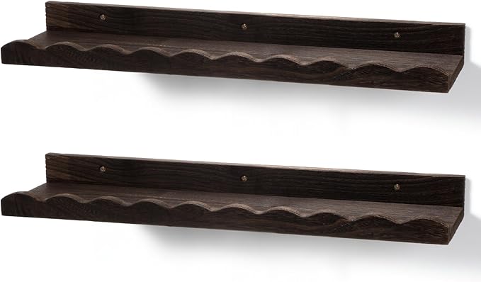 Suzile 2 Pcs Scalloped Shelves Wall Floating Shelves Set for Room, Bathroom, Bedroom, Cute Room Decor Aesthetic and Books, Toys, Photo Frames Storage(12",Dark Brown)