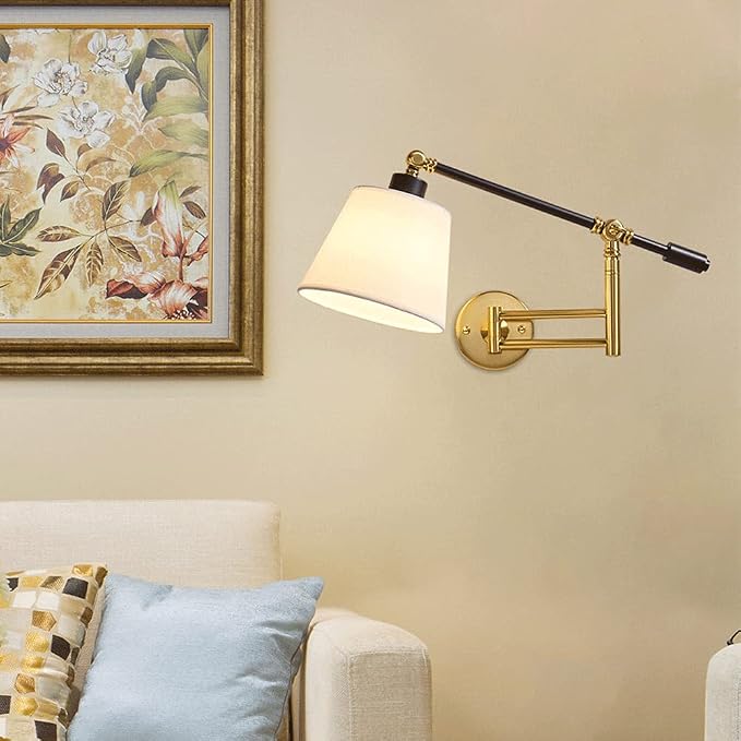 Bedside Swing Arm Wall Lamp - Adjustable, E27 Bulb, Retro Industrial Design, Decorative Lighting for Living Room