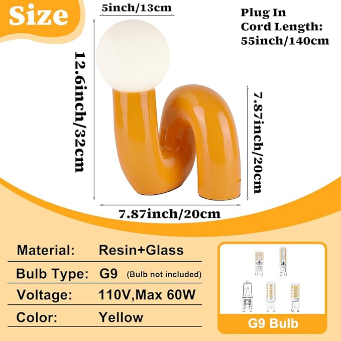 Orange Table Lamp Modern Milk White Globe Glass Table Light Modern Resin Light Fixtures for Bedside Bedroom Living Room Kid’s Room Corner Office