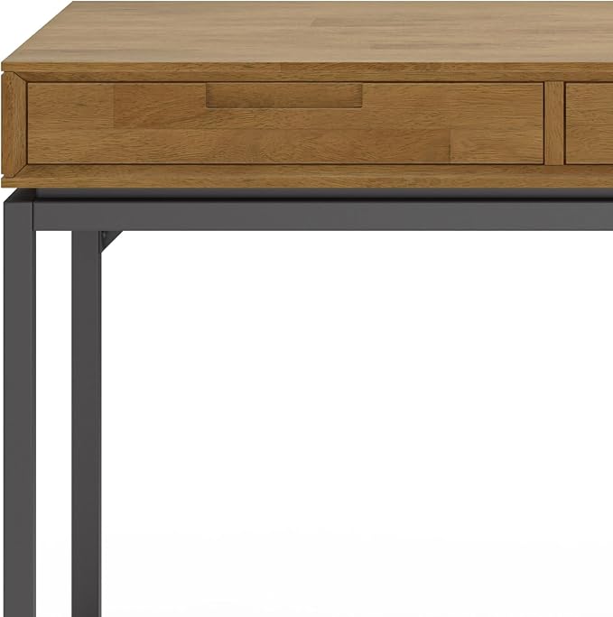 SIMPLIHOME Banting Desk - 72 Inch Wide Solid Wood and Metal Writing Desk in Medium Saddle Brown, Modern Industrial Home Office Computer Table for Study with 2 Drawers and Flip-Down Keyboard Tray