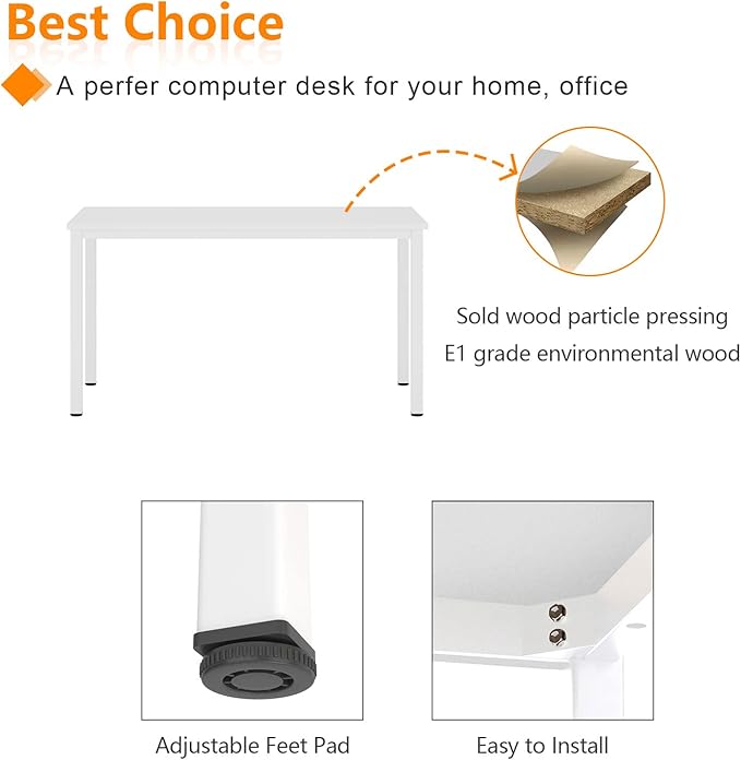 Need 63 Inch Large Computer Desk - Modern Simple Style Home Office Gaming Desk, Basic Writing Table for Study Student, Large Legroom, White Metal Frame, White
