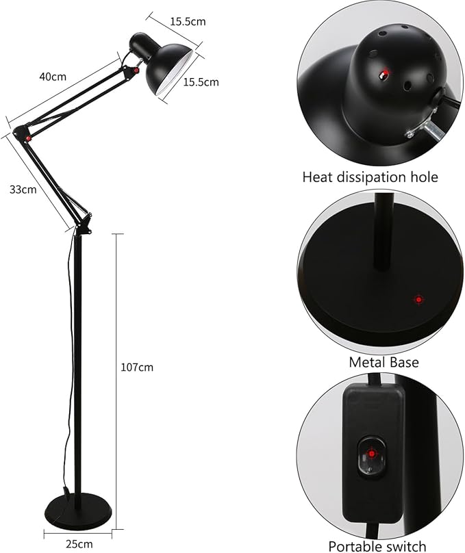 Floor lamp with Table Metal Swing Arm Floor Lamp Adjustable Architect Reading Lamp Tall Pole Standing Lamp with Heavy Duty Base for Living Room Bedroom Study Room Office