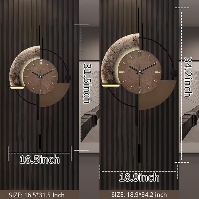 SIN&MI Wall Clock,Decorative Wall Clocks with Pendulum,Silent Quality Quartz Clock Battery Operated,Large Clock for Living Room,Kitchen,Home,Bathroom,Bedroom Wall Decor,18.9 * 34.2inch