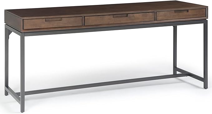 SIMPLIHOME Banting Desk - 72 Inch Wide Solid Wood and Metal Writing Desk in Walnut Brown, Modern Industrial Home Office Computer Table for Study with 2 Drawers and Flip-Down Keyboard Tray