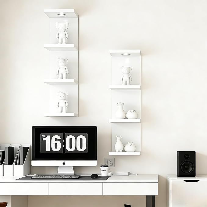 4 Tier Wall Shelf Unit White Floating Shelves with LED Lights,Lack Wall Shelf,Versatile Floating Shelves for Home Decor Organizer Books Decor