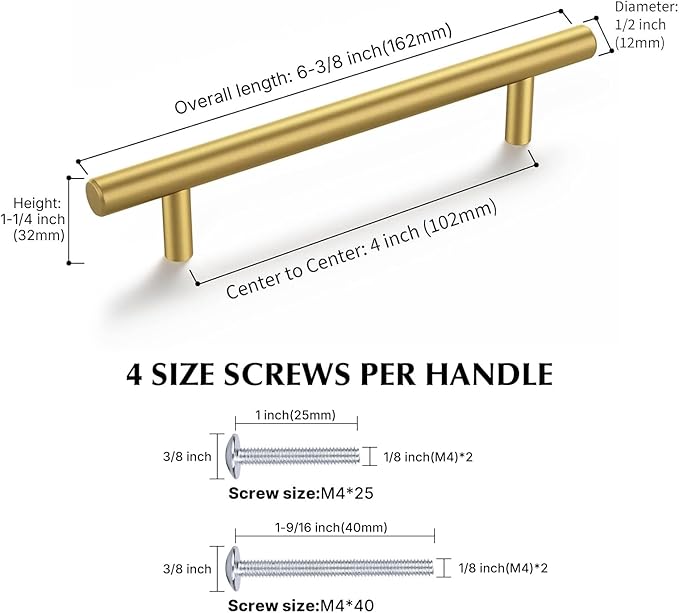 Haliwu 150 Pack Cabinet Handles Brass Gold Cabinet Pulls 4 Inch Hole Center Drawer Pulls Modern Bar Dresser Handles for Bathroom Kitchen Bedroom