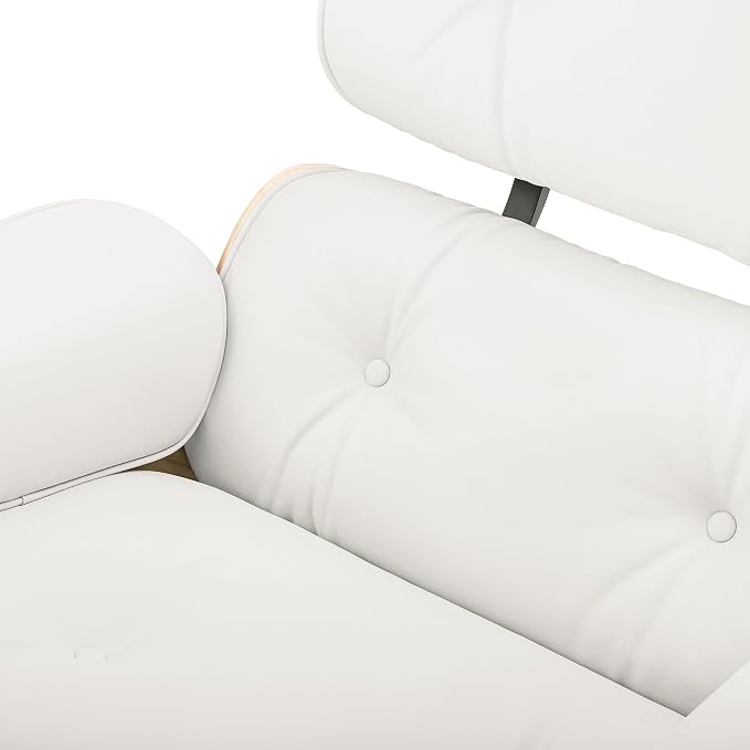 Top White Grain Leather, Mid Century Chaise Lounge Chair and Ottoman, Modern Chair Classic Design, Palisander Wood, Heavy Duty Base Support for Living Room Office
