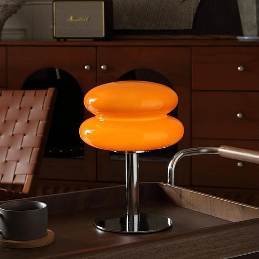 Mushroom Lamp for Bedroom,Mid Century Modern Lamp for Nightstand, Dimmable Retro Egg Tart Bedside Small Lamps,Unique Home Mushroom Decor Aesthetic Cute Table Lamps for Living Room (Orange)