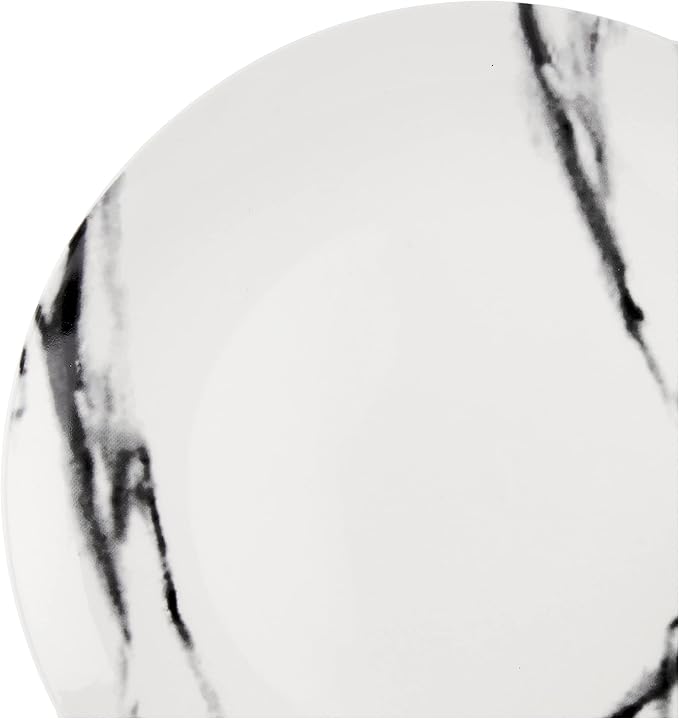 American Atelier Marble Black Coup Casual Round Porcelain Dinnerware Set-16 Piece Party Collection w/ 4 Dinner Salad Plates, 4 Bowls & 4 Mugs, 10.5", White