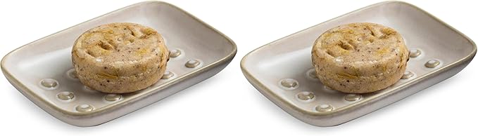 Soap Dish for Shower, Ceramic Soap Dish Non-Slip Soap Holder Bar Saver Tray for Bathroom Kitchen Sink, Floating Point Design Save Soap Loss (Pack of 2)