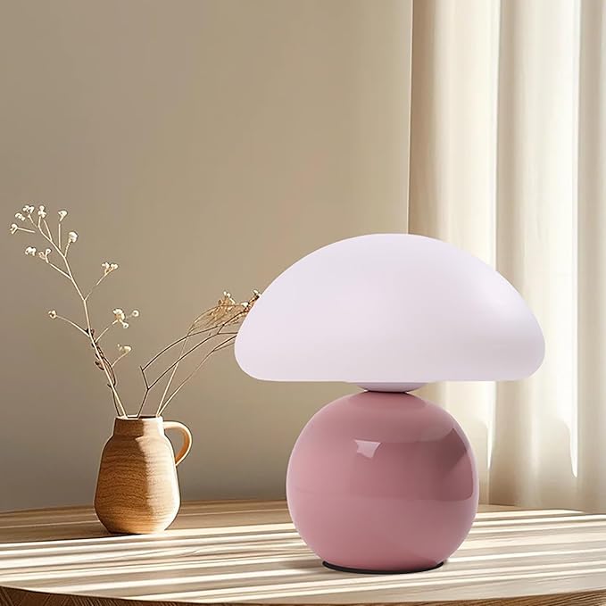 Cute Small Mushroom Lamp, PE Lampshade, Ceramic Base, Adjustable Light Color and Brightness with Power-Off Memory, Safe USB Powered, LED Mushroom Light for Bedroom Living Room (Pink)