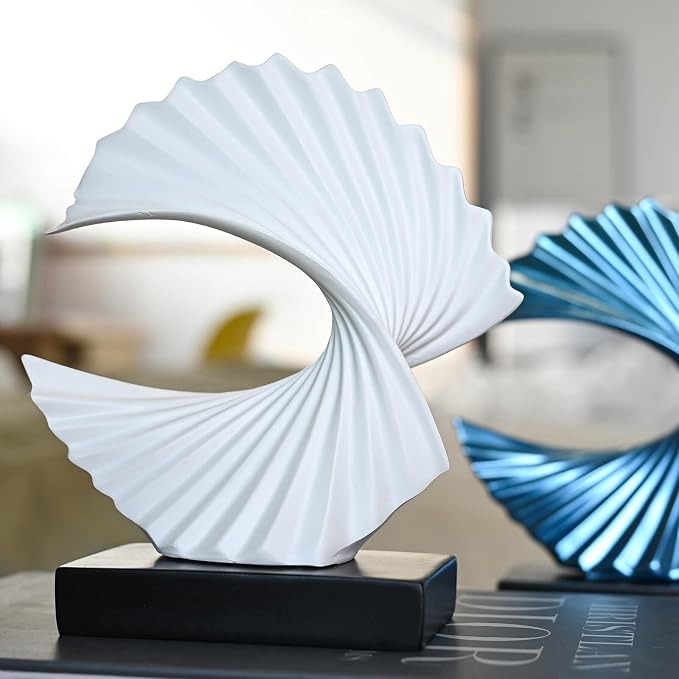 Modern White Ocean Wave Sculpture – Abstract Resin Statues for Home Decor, Elegant Coffee Table Decor for Living Room, Unique Home Décor Accents & Art Deco Decor for Office, Shelf, or Entryway