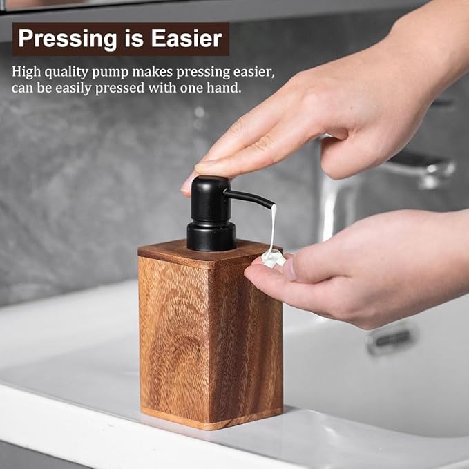 Solid Wood Lotion Jars, Push-Type Dispensing Bottles, Hand sanitizer Shower Gel Storage Jars (14oz/400ml)
