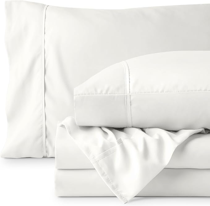 Bare Home Split Head Flex King Sheet Set - 1800 Ultra-Soft Microfiber Bed Sheets - Double Brushed - Deep Pockets - Easy Fit - 4 Piece Set - Bedding Sheets & Pillowcases (Cream)