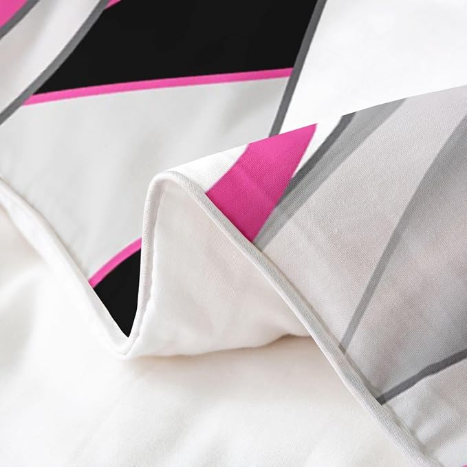 Erosebridal Pink Grey Black 100% Cotton Duvet Cover King Geometric Spiral Bedding Set for Kids Teens Adults Modern Stripe Lines Comforter Cover Abstract Retro Stripes Bed Set 3 Pcs