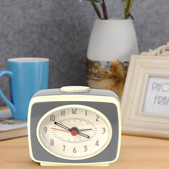 Alarm Clock Grey Small Silent Movement Vintage Classic Style Battery Powered Small Alarm Clock