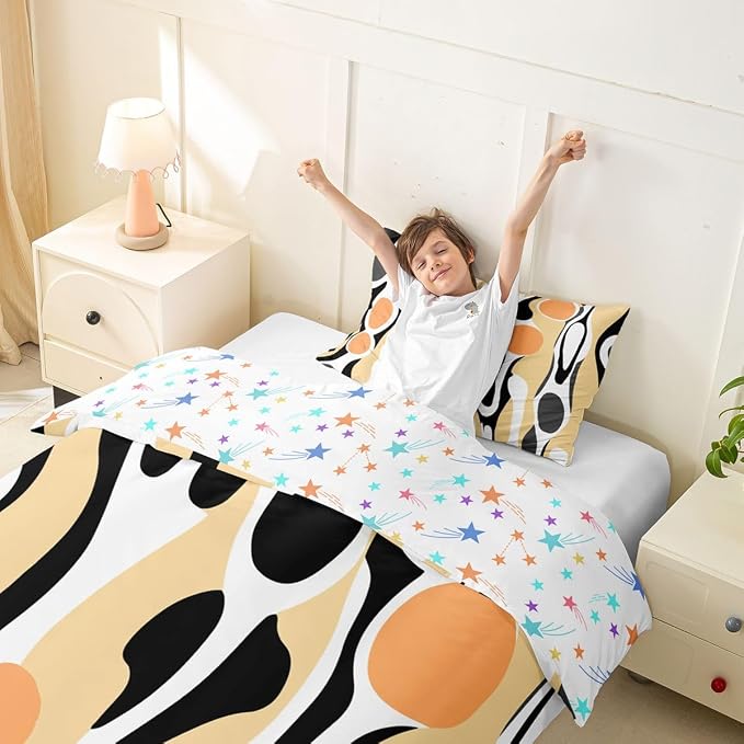 Erosebridal Organic Abstract Duvet Cover Set Modern Contemporary Girl Toddler Bedding Set for Tween Boys Girls Boho Mid Century Wavy Lines Comforter Cover Retro Geometric Bed Sets,Light Beige Peach