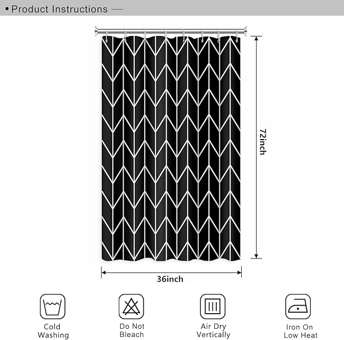 Black and White Pattern Bathroom Shower Curtain Abstract Geometry Line Bath Curtain with Hooks Waterproof Polyester Fabric Shower Curtains for Modern Artistic Bath Decorative, 36x72 Inch