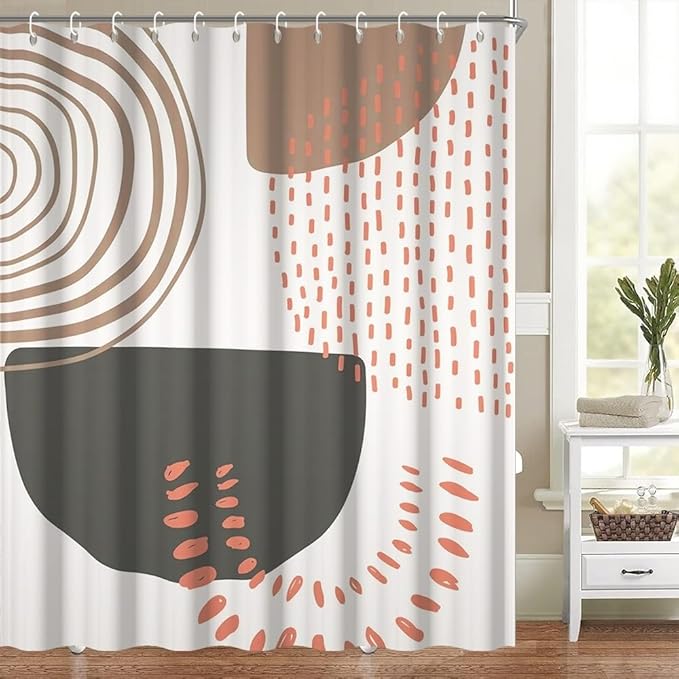Modern Boho Shower Curtain for Bathroom Abstract Minimalist Bathroom Set Decor Geometric Stripes Spots Chic Aesthetic Bathtub Curtains Washable Waterproof Polyester Fabric with Hooks 54x72 Inch