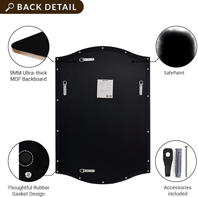 ANDY STAR Black Bathroom Mirror, 22"x30" Scalloped Wall Mirror in Stainless Steel Metal Frame, Unique Vanity Mirror with Modern Curved Edge Design, Ideal for Bathroom, Bedroom, Entryway