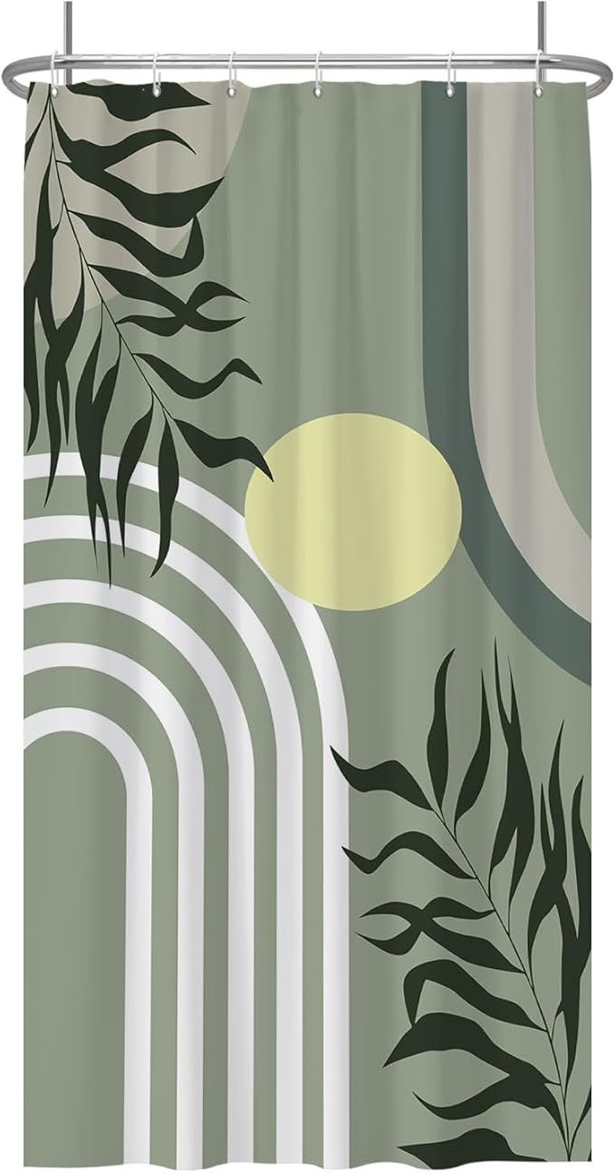 Baocicoo Green Minimalism Boho Shower Curtain Mid Century Abstract Sun Shower Curtain for Bathroom Modern Hostel Hotel Durable Polyester Waterproof Curtain for Bathroom with Hooks 36x72 Inches