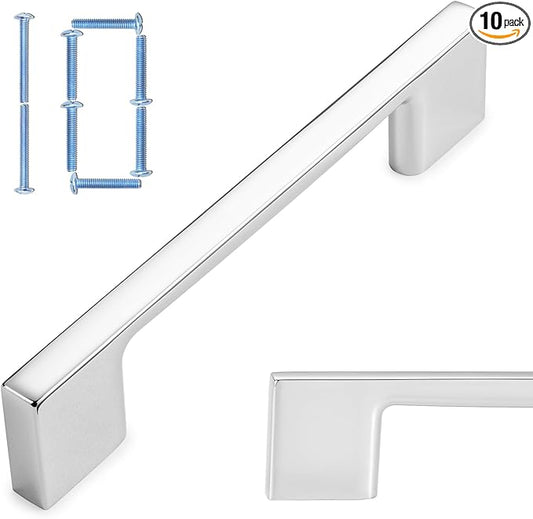 KOOFIZO 10 Pack 3-3/4 Inch Polished Chrome Kitchen Cabinet Pulls Chrome Cabinet Handles Chrome Cabinet Hardware for Kitchen Cabinets Drawer P01 Dresser Cupboard Bedroom Bathroom