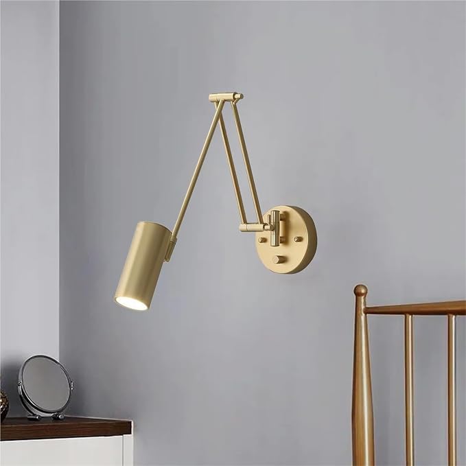 Dimmable Swing Arm Wall Sconce Retro Modern Iron Lamp with Rotatable Folding Long Reading for Indoor Bedroom Study Office