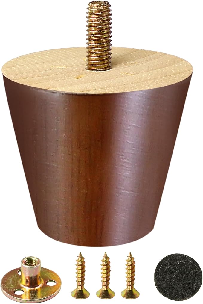FoDau770 Brown Rubber Wood Furniture Legs 3 Inches, 5/16" UNC Straight Tapered Wood Feet Mid Century Sofa Legs, Wooden Furniture Feet Replacement Parts for Cabinet Couch Dresser Chair Ottoman Table