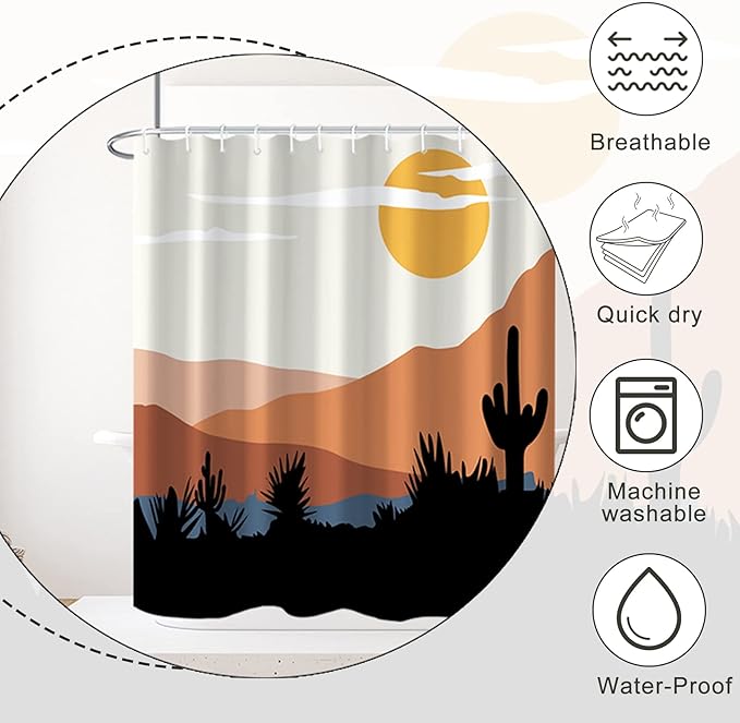 Baocicco Mid Century Shower Curtain Sun Mountains Cactus Modern Abstract Boho Art Shower Curtains Decorative for Bathroom Home Bathtubs Waterproof Fabric Shower Curtain with Hooks 48x72 Inches