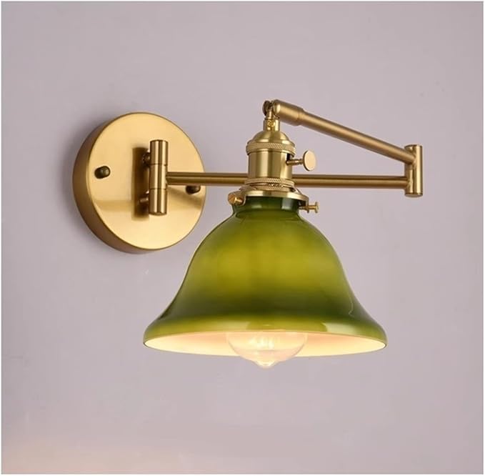 Folding Wall Lamp Retro Rocker Arm Wall Lamp Bedroom Bedside Lamp Iron + Glass Art Living Room Study Reading Wall Sconce Swing Arm Adjustable Vintage Wall Mount Light Sconce (Color : E)