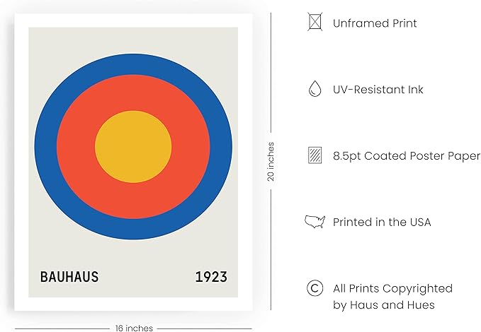 HAUS AND HUES Bauhaus Poster - Colorful Geometric Wall Art, Vintage Circle Art Print for Living Room (Unframed, 16x20)