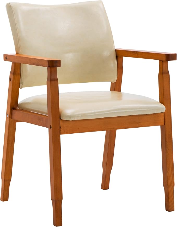 NOBPEINT Mid-Century Dining Side Chair with Faux Leather Seat in Tan, Arm Chair in Walnut,Set of 2
