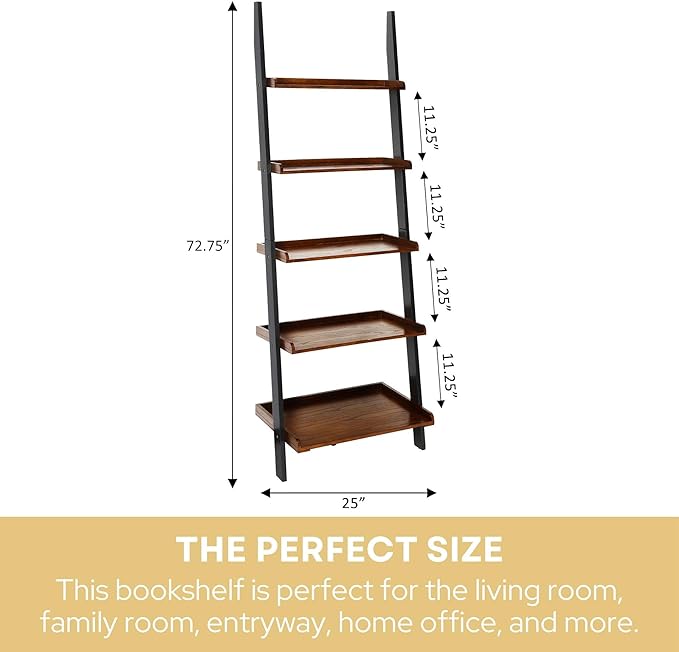 Convenience Concepts French Country Ladder Bookshelf 25" - Classic Living Room Bookcase for Traditional, Modern Office, Family Room & Home Office, Dark Walnut