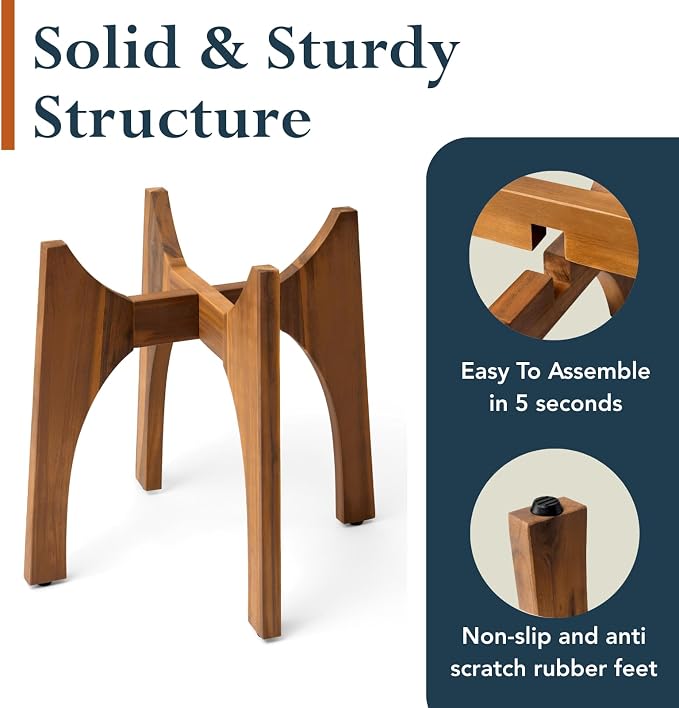 KUTE NEST 17" H x 19.3" W Acacia Solid Wood Plant Stand, Mid Century Plant Holder for Outdoor & Indoor Use, Ideal for Corso & Arco Planter, Walnut Finish for Modern Home (Walnut, High - Medium)