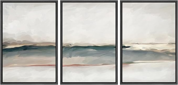 SIGNWIN Framed Canvas Print Wall Art Set Grunge Gold Pastel Landscape Shapes Abstract Illustrations Modern Art Decorative Nordic Chic Calm/Zen for Living Room, Bedroom, Office - 24"x36"x3 Black