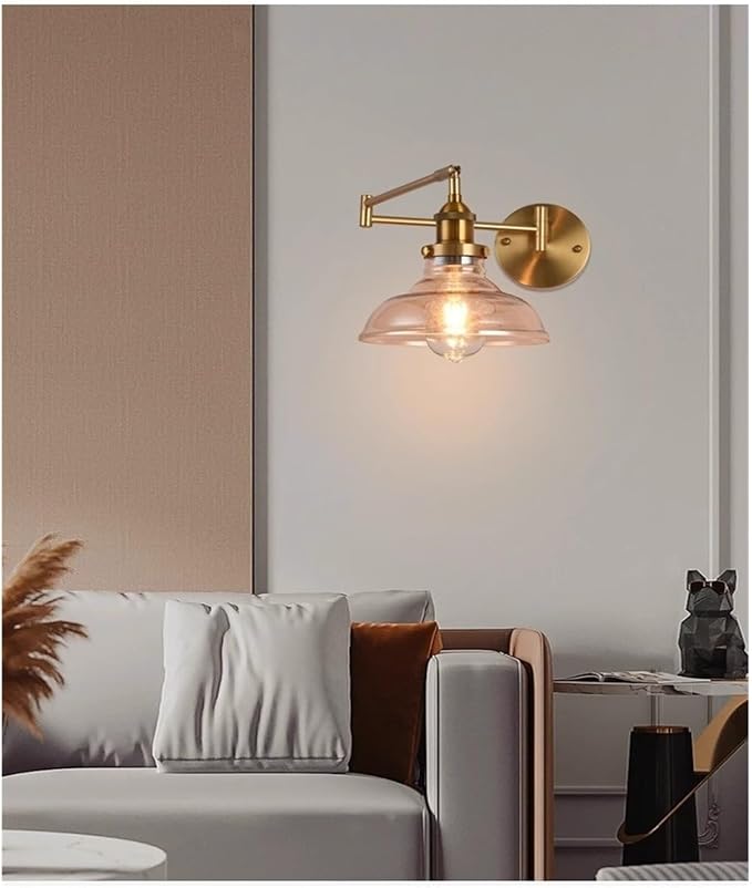 Folding Wall Lamp Retro Rocker Arm Wall Lamp Bedroom Bedside Lamp Iron + Glass Art Living Room Study Reading Wall Sconce Swing Arm Adjustable Vintage Wall Mount Light Sconce (Color : A)