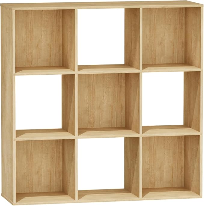 9 Cube Storage Organizer, Free Standing Display Shelf with Open Cubes, Floor Standing Book Shelf Bookcase with Storage for Home Office, Living Room, Bed Room (Oak, 9-Cube)